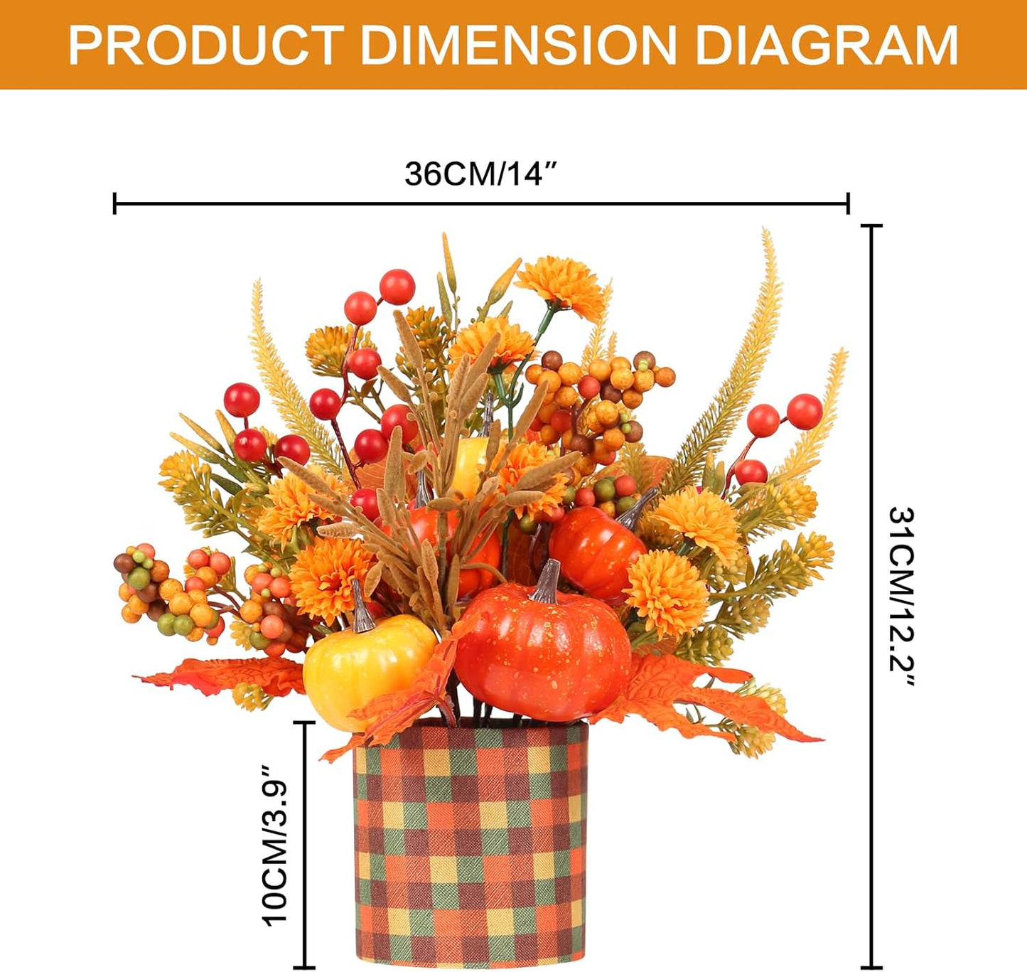 12" Artificial Orange Pumpkin Berry Maple Tree Halloween Thanksgiving Table Centerpieces Decorations