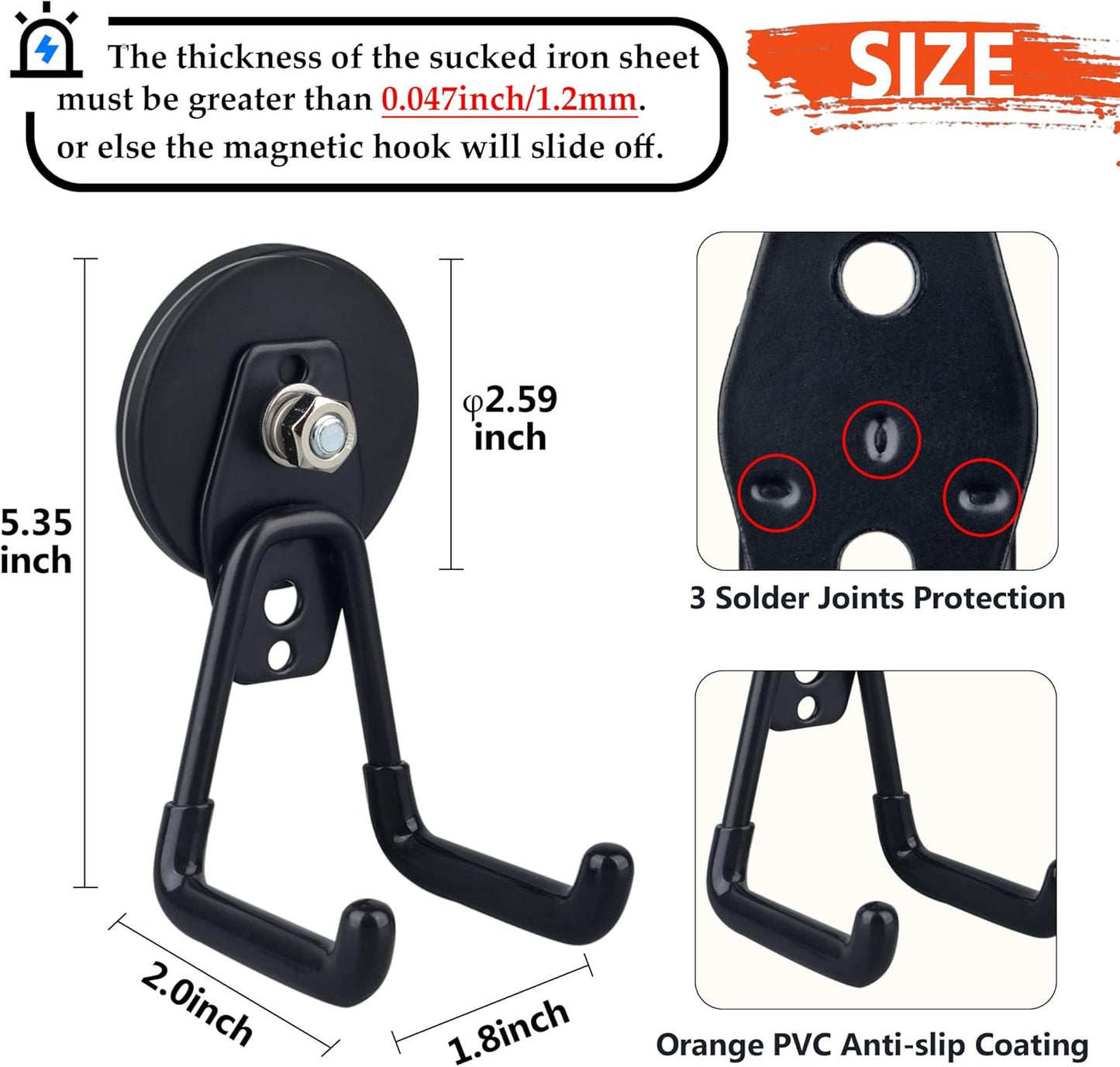 2 Pack Large Magnetic Hooks Strong Heavy Duty Magnet Hooks for Power Drill Broom Garden Tools