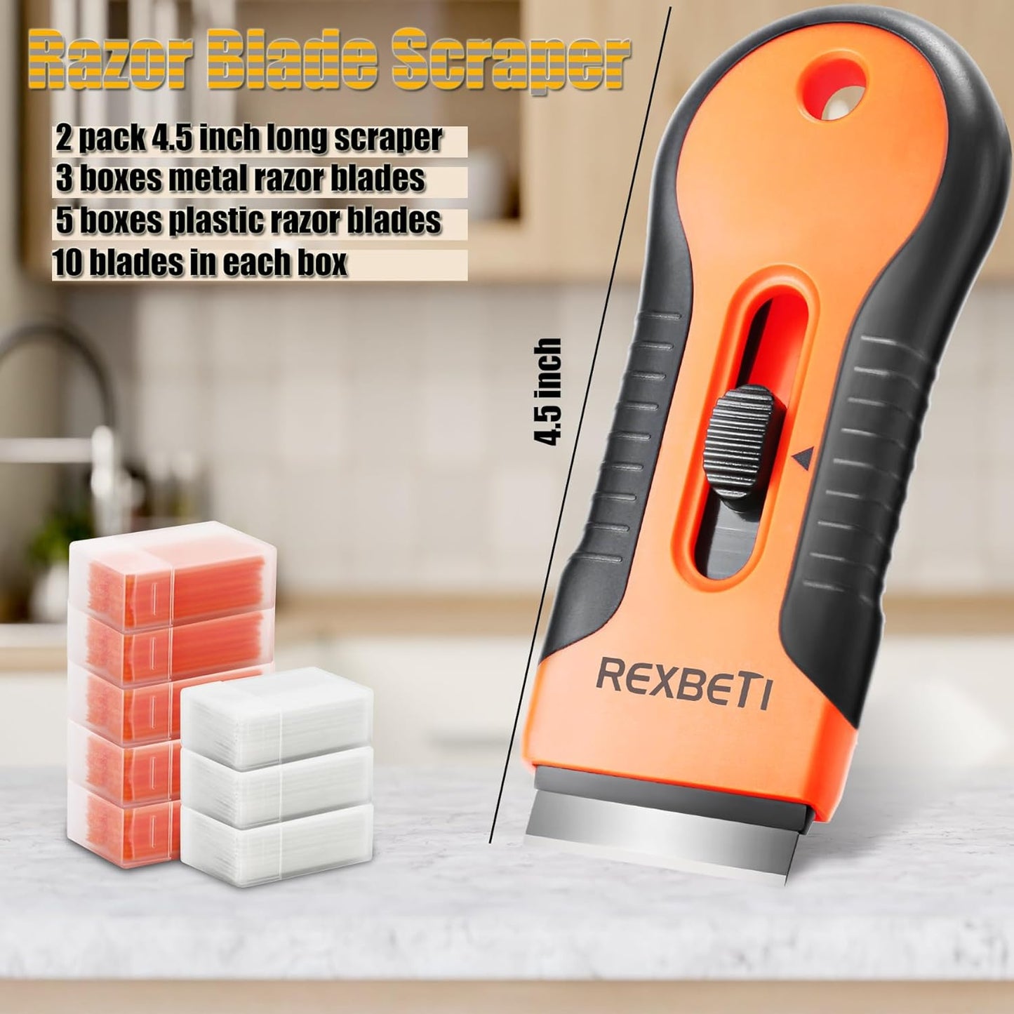 2 Pack Razor Scraper Set with Extra 80Pcs Razor Blades 30Pcs Metal and 50Pcs Plastic Blades