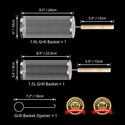 Removable Wooden Handle 304 Stainless Steel Nesting BBQ Tools, Smoker Grilling Accessories for Vegetable Outdoor