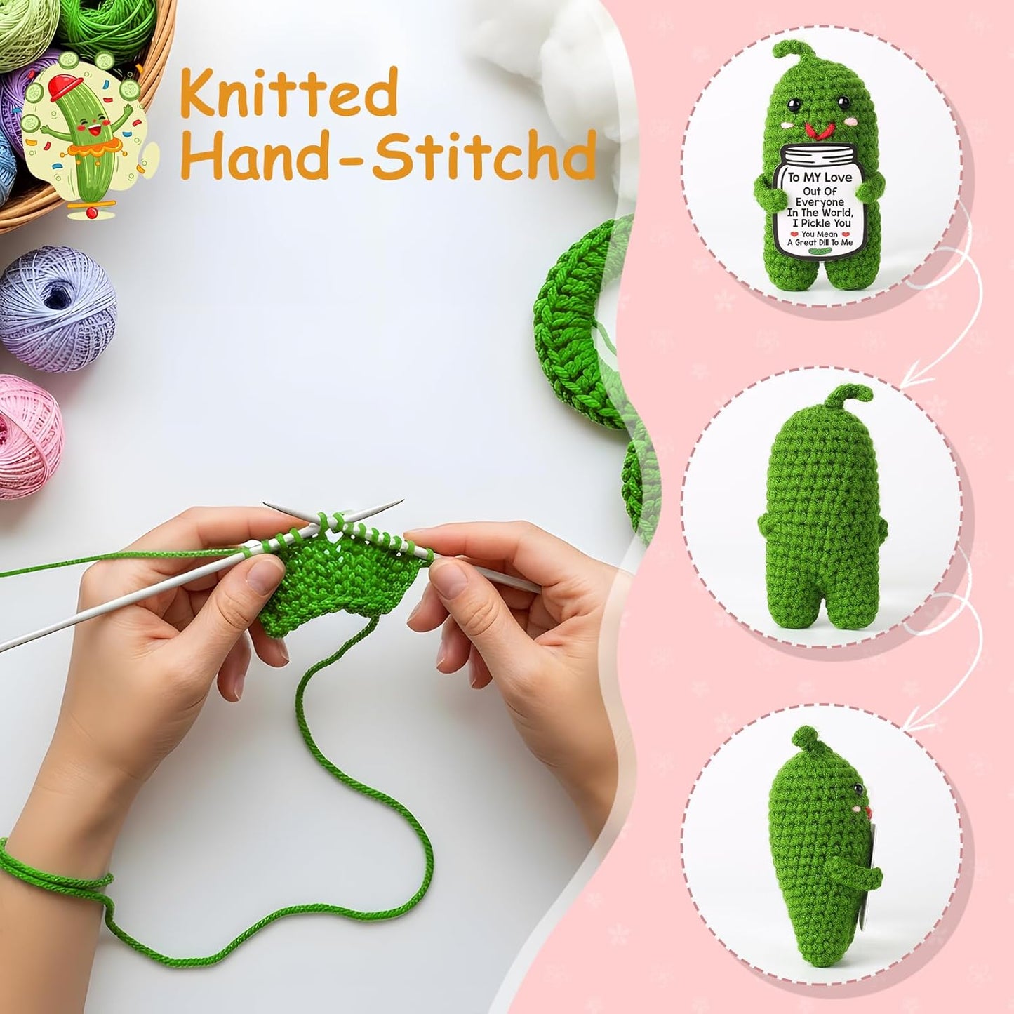 Handmade Crochet Pickle Valentines Gifts for Wife Husband, I Love You Birthday Gift