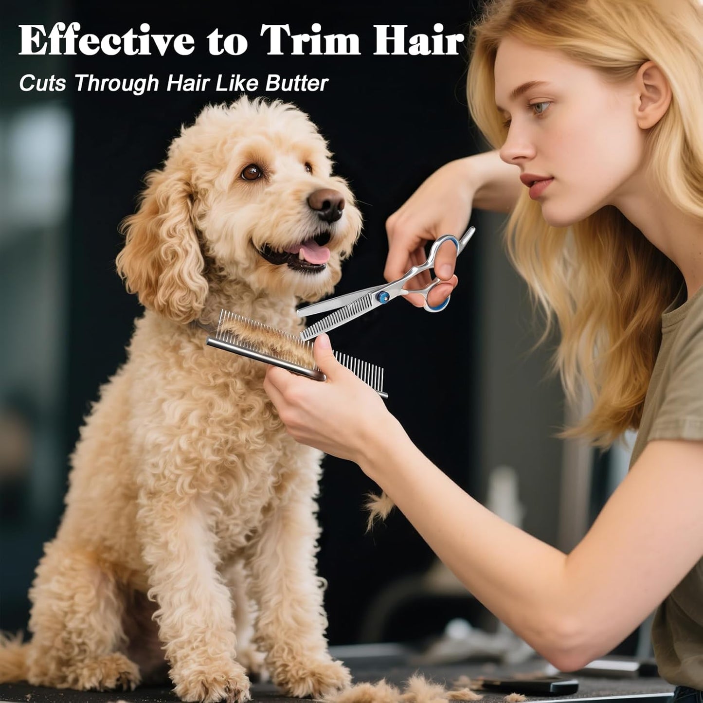 4 in 1 Dog & Cat Grooming Scissors Kit with Safety Round Tips Sharp & Durable Dog Shears