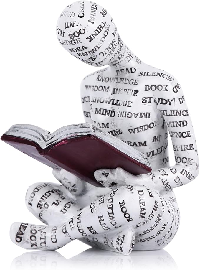 Bookshelf Decor Reading Thinker Figurine Modern Abstract Sculpture Aesthetic Art Statue for Home Office