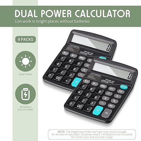 8 Pieces 12-Digit Calculator Solar Basic Desktop Calculator Large Display Electronic Dual Power Handheld for Home Office
