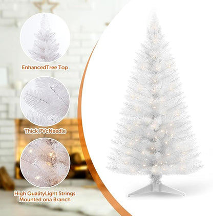 4ft Lighted Artificial White Christmas Tree with Light Small Artificial Xmas Tree Not Pre-lit White Pine mini Trees