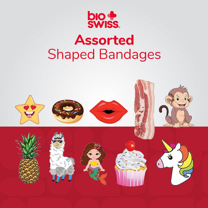 100 Count Assorted Animal Fun and Food Shaped Self Adhesive Bandage Set Latex Free Sterile Wound Care