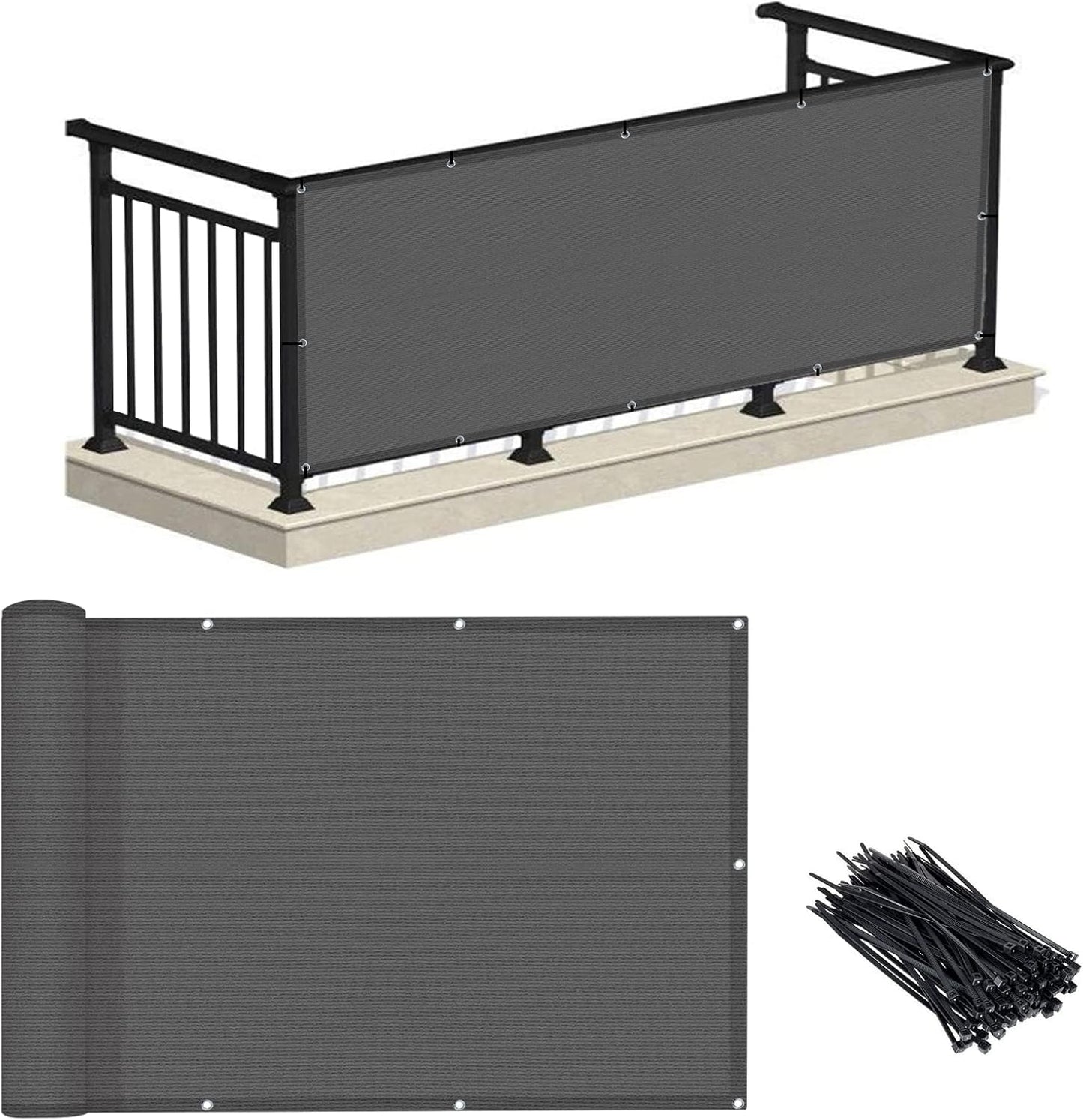 3'x10' Dark Grey Balcony Privacy Screen Fence Cover (HDPE) UV Protection Weather Resistant 3 FT Height Shield for Deck