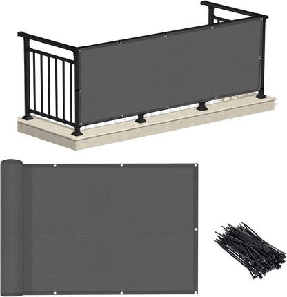 3'x10' Dark Grey Balcony Privacy Screen Fence Cover (HDPE) UV Protection Weather Resistant 3 FT Height Shield for Deck