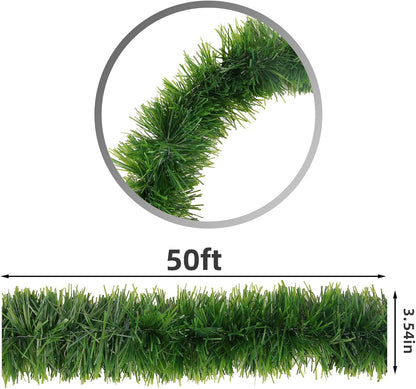 50Ft Xams Greenery Tinsel Stems Non-Lit Soft Twist Garland Decor for Tree Stairs Railing Front Door Mantle