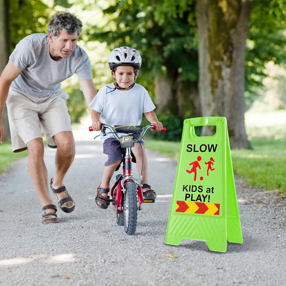 2 Pack Kids at Play Signs for Street Double-Sided Text and Graphics with Reflective Tape Children at Play Safety Sign