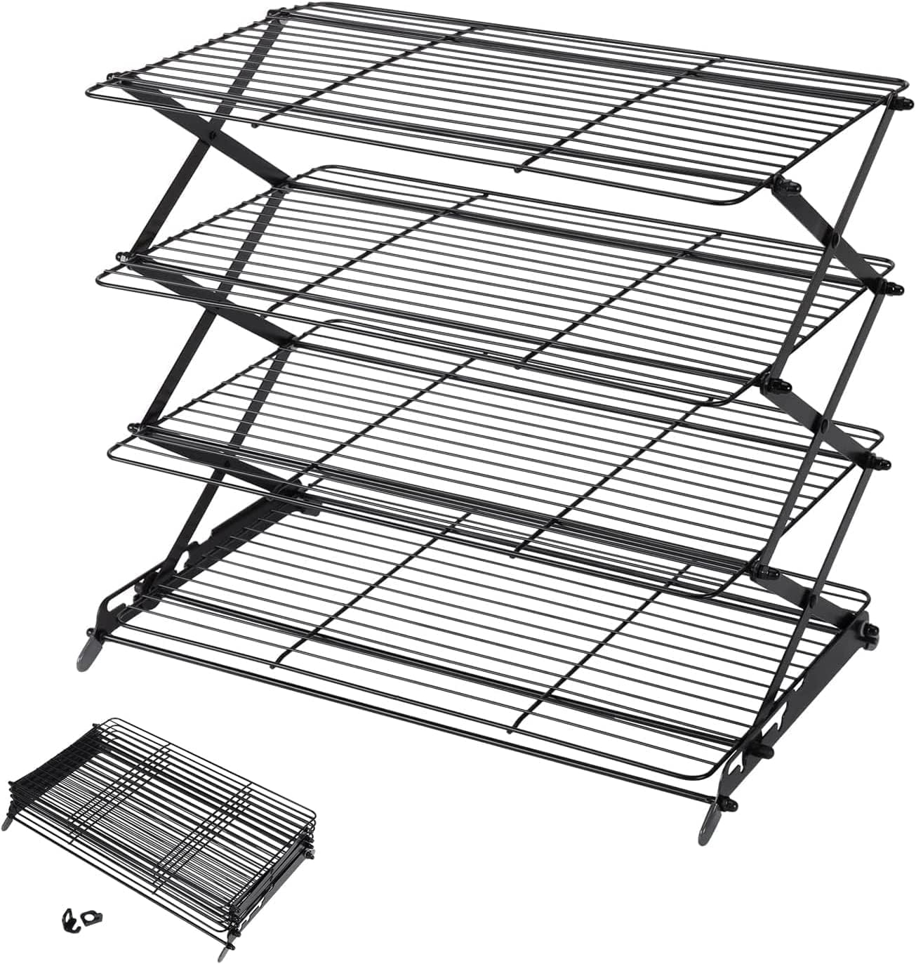 Upgraded Collapsible Cooling Rack with Adjustable 3 Setting Design Stackable Roasting Cooking