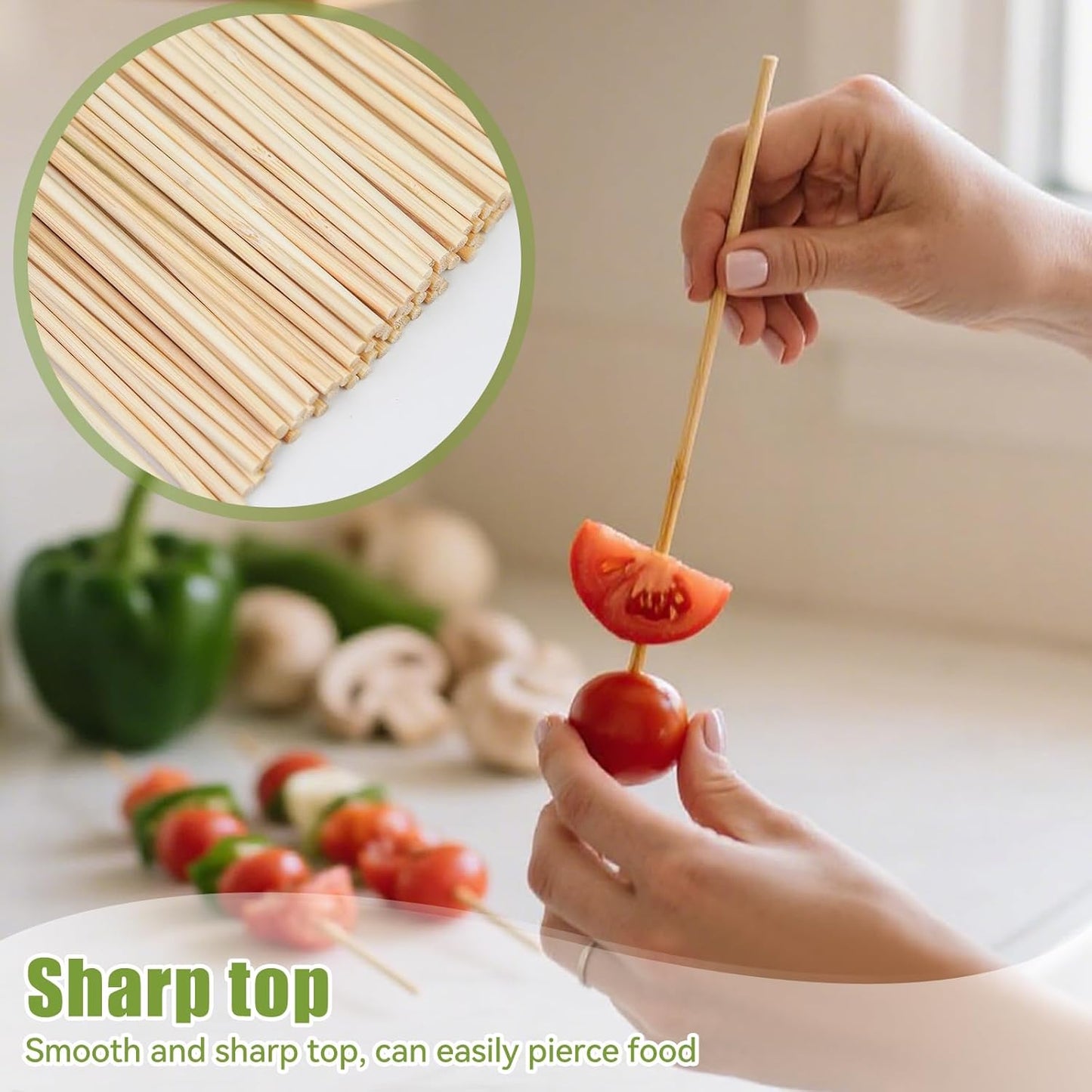 200PCS 8 inch Bamboo Skewers for BBQ Appetizer Fruit Cocktail Kabob Chocolate Fountain Grilling