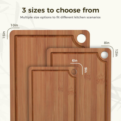 Cutting Board for Kitchen 3-Piece Set with Juice Grooves, Side Handles & Non-Slip Mats