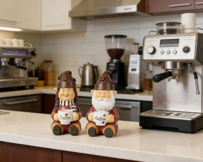 Coffee Gnome Couple Figurine for Table Decoration 5 inch Gnome Coffee Lover Gifts