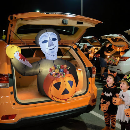 Trunk or Treat Car Decorations Pumpkin Killer-Themed Halloween Car Inflatable Decor Built-in LED Lights