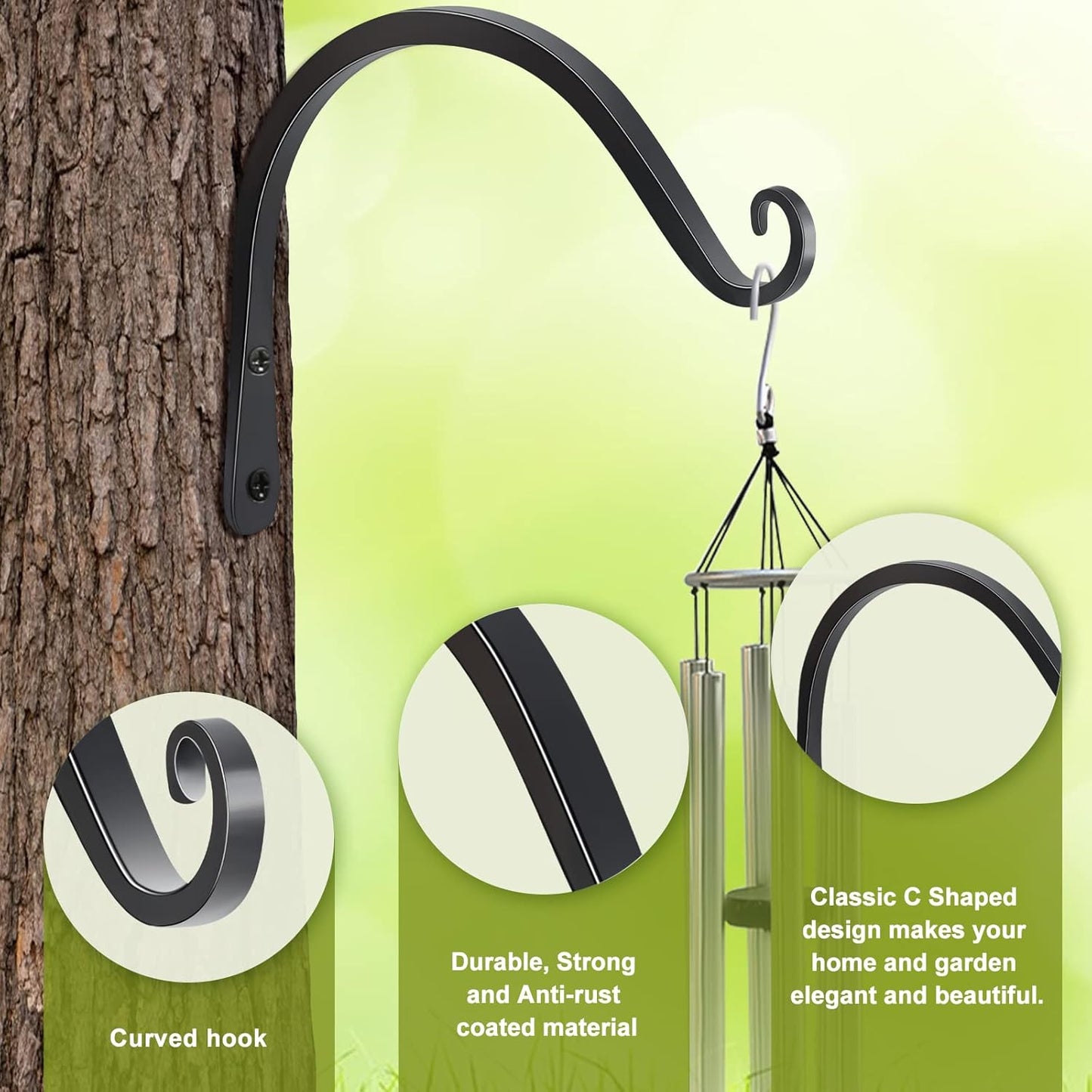 2 Pack 8 Inch Hanging Plant Bracket Wall Hooks Decorative Plant Hangers for Outdoor Hanging Bird Feeders
