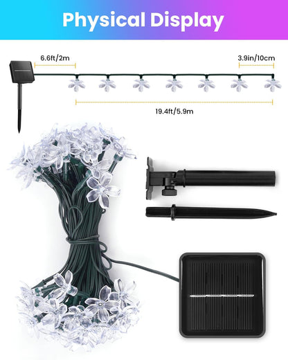 60 LED Flower Solar String Lights Outdoor Waterproof Fairy Lights for Garden Yard Fence Patio Christmas Tree
