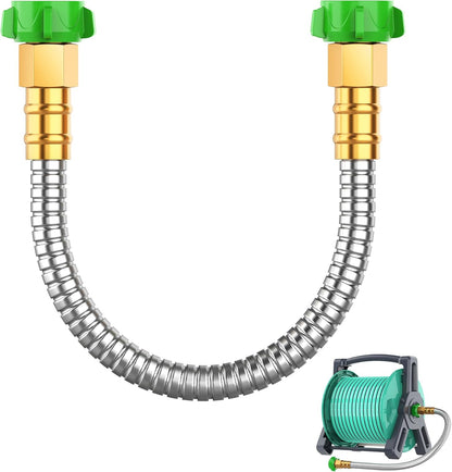 Garden Hose 2 ft with Female to Female Connector Stainless Steel Small Leader Hose for Hose Reel, Long, Flexible