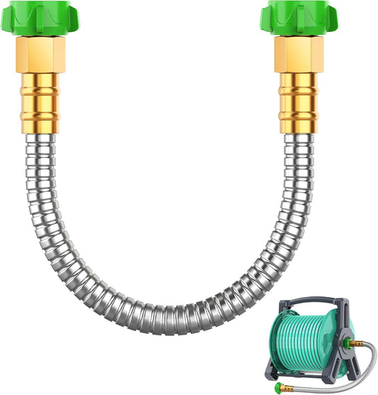 Garden Hose 2 ft with Female to Female Connector Stainless Steel Small Leader Hose for Hose Reel, Long, Flexible