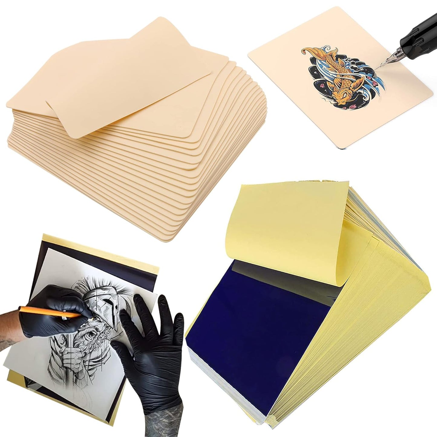 20PCS Tattoo Practice Skin with Transfer Paper Kit Includes 5PCS Tattoo Practice Fake Skin and 15PCS Transfer Paper
