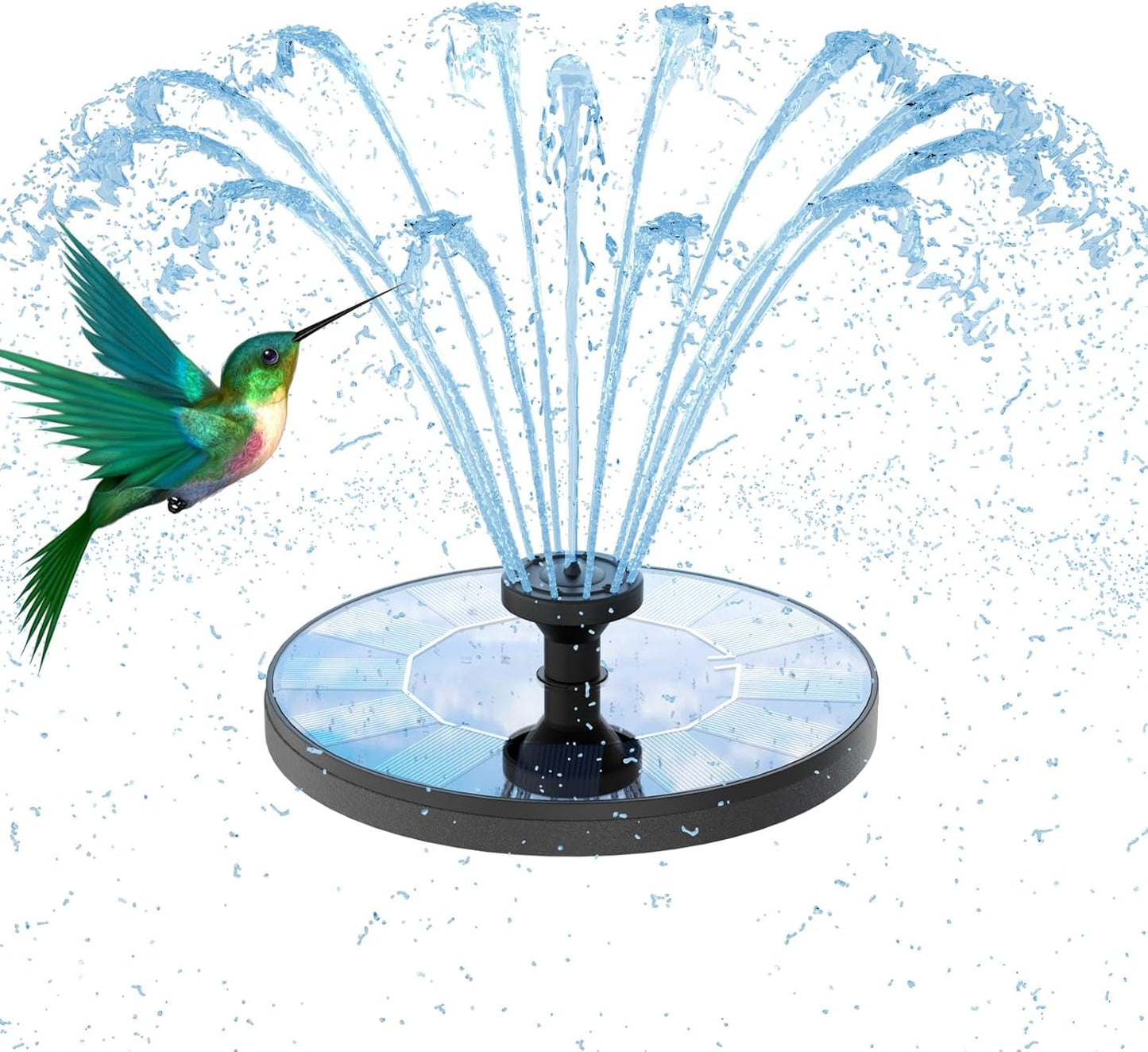 Upgraded Solar Bird Bath Fountains with 6 Nozzles, Free Standing Floating Solar Powered Water