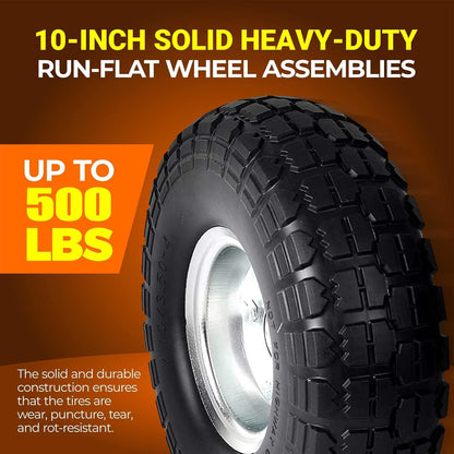 10-Inch Solid Rubber Tire Wheels - Replacement 4.10/3.50-4" Flat Free Tire with 5/8" Bearings