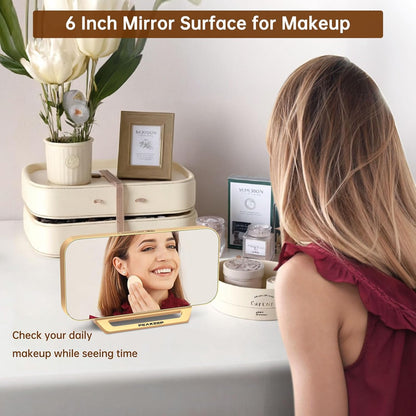 Slim Digital Mirror Aesthetic Alarm Clock for Bedrooms Desk Decor Plug in Electric Big LED