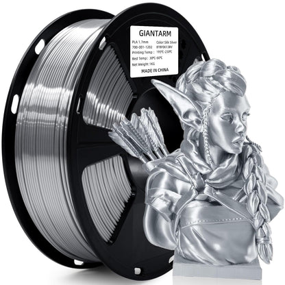 Silk Metallic Silver PLA 3D Printer Filament 1kg Spool 1.75mm Dimensional Accuracy +/-0.03mm 1080 Feet per Roll