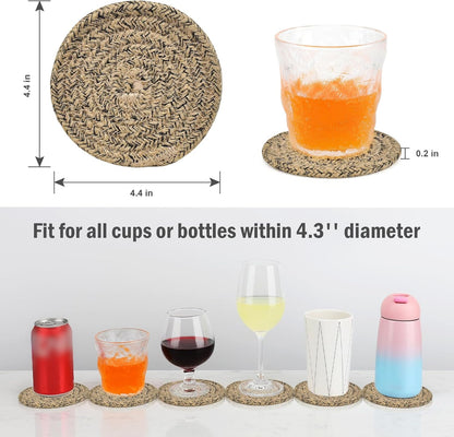 Woven Coasters for Drinks Set of 6 Boho Absorbent Drinking Coaster 4.3 Inch - Perfect Housewarming Gift