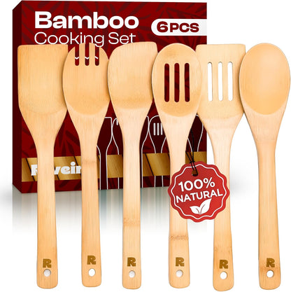 6 Piece  Wooden Cooking Utensils Set with Wooden Spoons for Cooking & Spatulas Wooden Utensil Sets