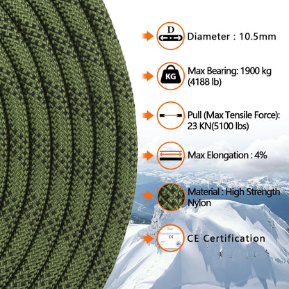 10.5 mm Static Climbing Rope 10M(32ft) 20M(64ft) 30M(96ft) 50M(160ft) 70M(230ft) Outdoor Rock Climbing Rope