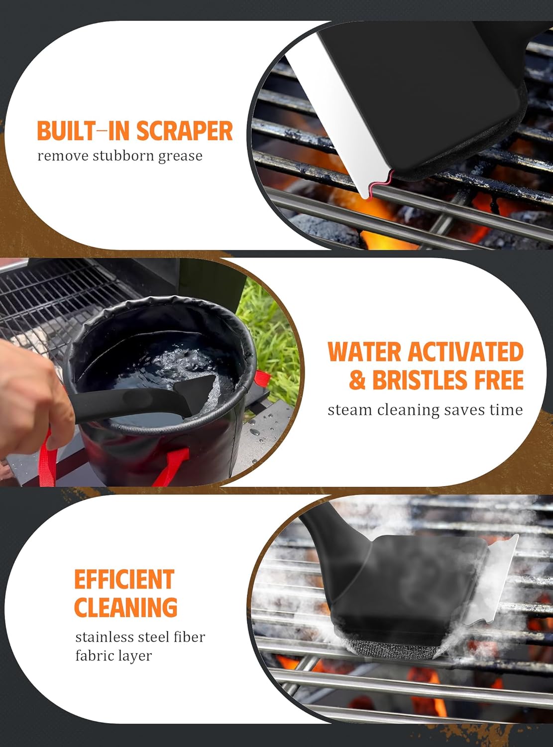 Grill Cleaner Brush with 5 BBQ Replacement Head for Cast Iron Stainless Steel Grates