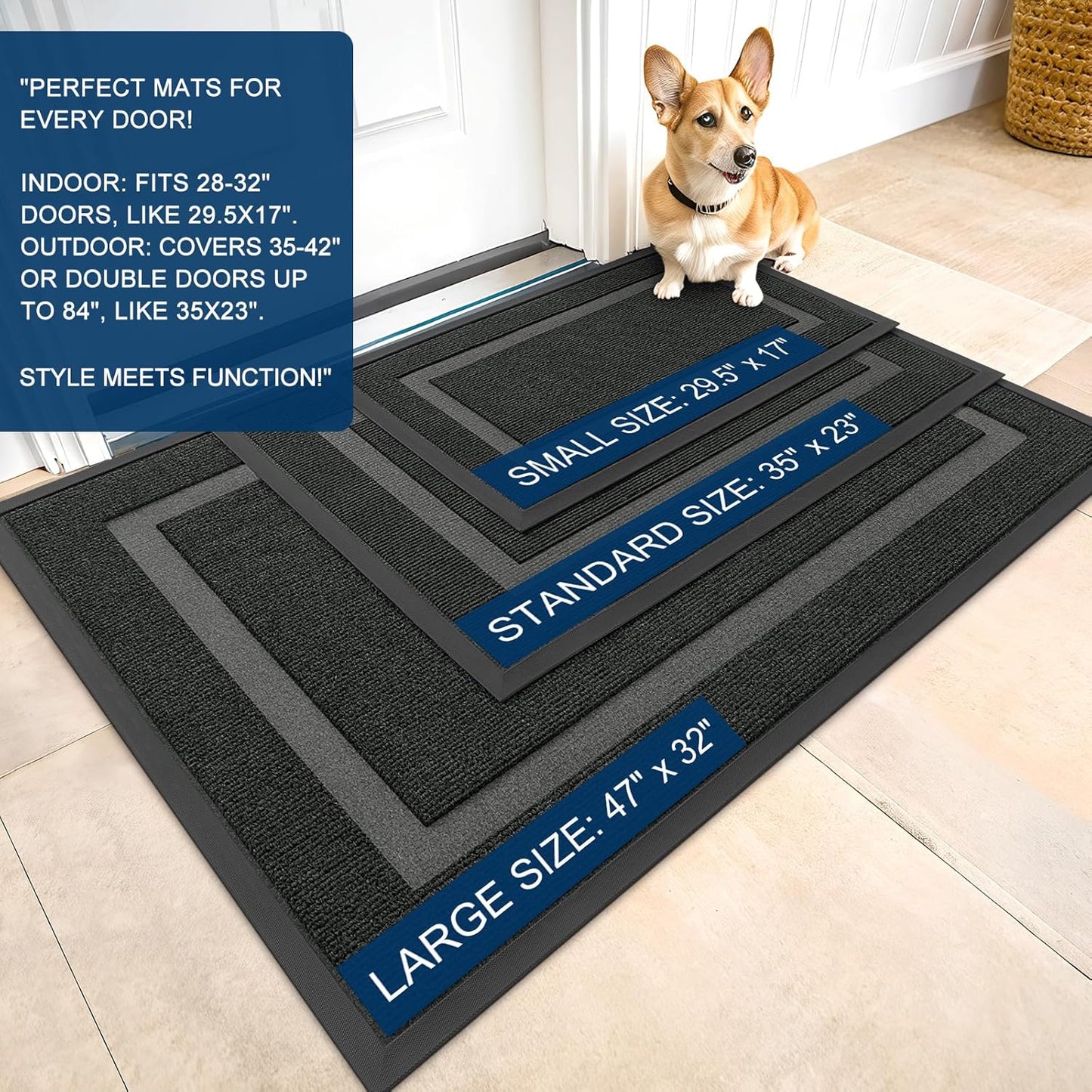 Front Door Mat Indoor Outdoor Entrance Waterproof All-Season All-Weather Doormat Sturdy Natural Rubber