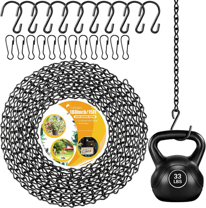 180”Heavy Duty Metal Hanging Chains with Hanging Basket Hooks Set for Planters Birdcage Birds Feeder