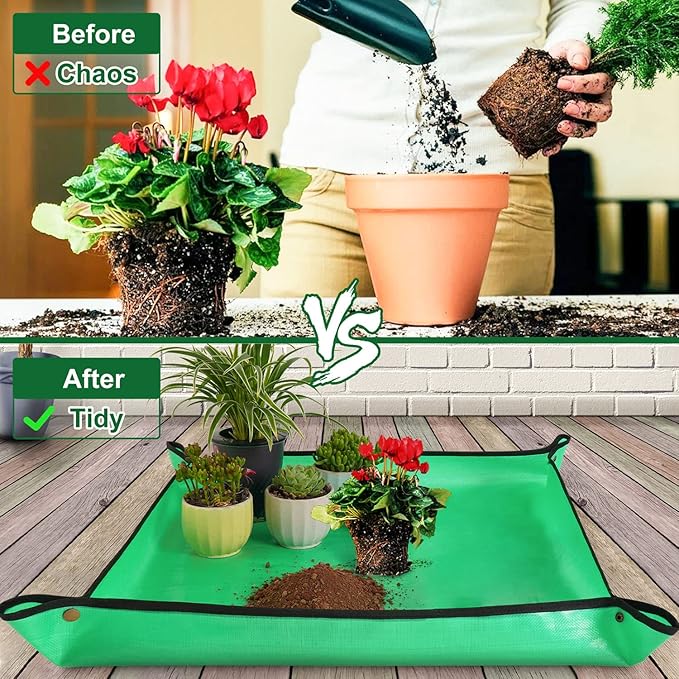 Indoor Plant Transplanting and Mess Control 27"x 27" Thickened Waterproof Potting Tray Foldable Succulent Potting Mat