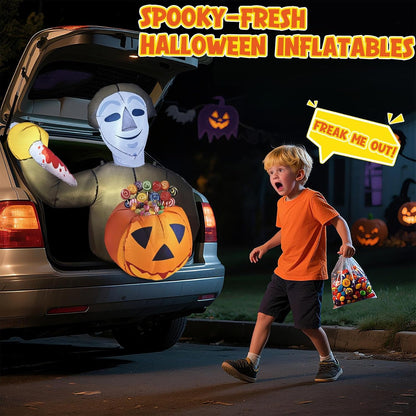 Trunk or Treat Car Decorations Pumpkin Killer-Themed Halloween Car Inflatable Decor Built-in LED Lights