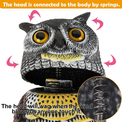 Plastic Fake Owl Wagging Head Outdoor Statues 16.5 inch Bird Scarecrow Horned Decoy Bird Deterrents