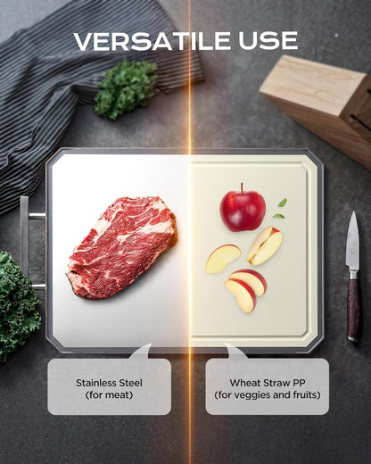 Cutting Board Double Sided Steel Bread Boards for kitchen Stainless Steel Wheat straw pp Large Board for meat