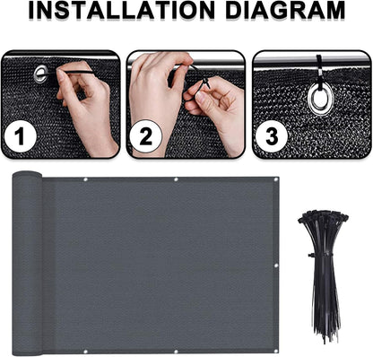 3'x10' Dark Grey Balcony Privacy Screen Fence Cover (HDPE) UV Protection Weather Resistant 3 FT Height Shield for Deck