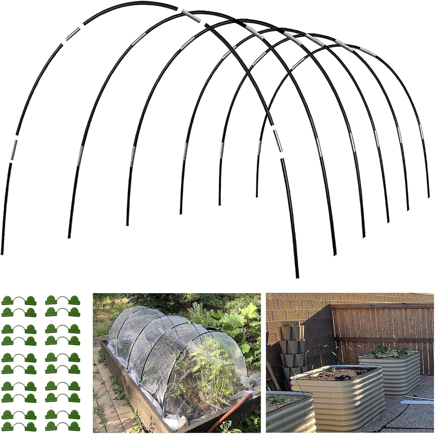 6 Sets of 7FT Greenhouse Hoops for Raised Beds Rust-Proof Fiberglass Frame for Garden Netting
