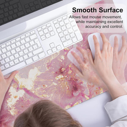 Cute Pink Desk Mat for Desktop Women Girls PU Leather Desk Pad Waterproof Gaming Mousepad Rose Gold Marble