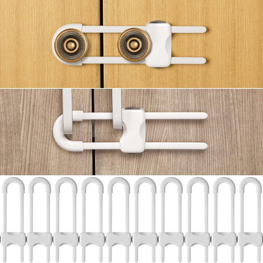 10 Pieces Cabinet Locks for Babies U-Shaped Proofing Drawers Safety Child Locks Adjustable