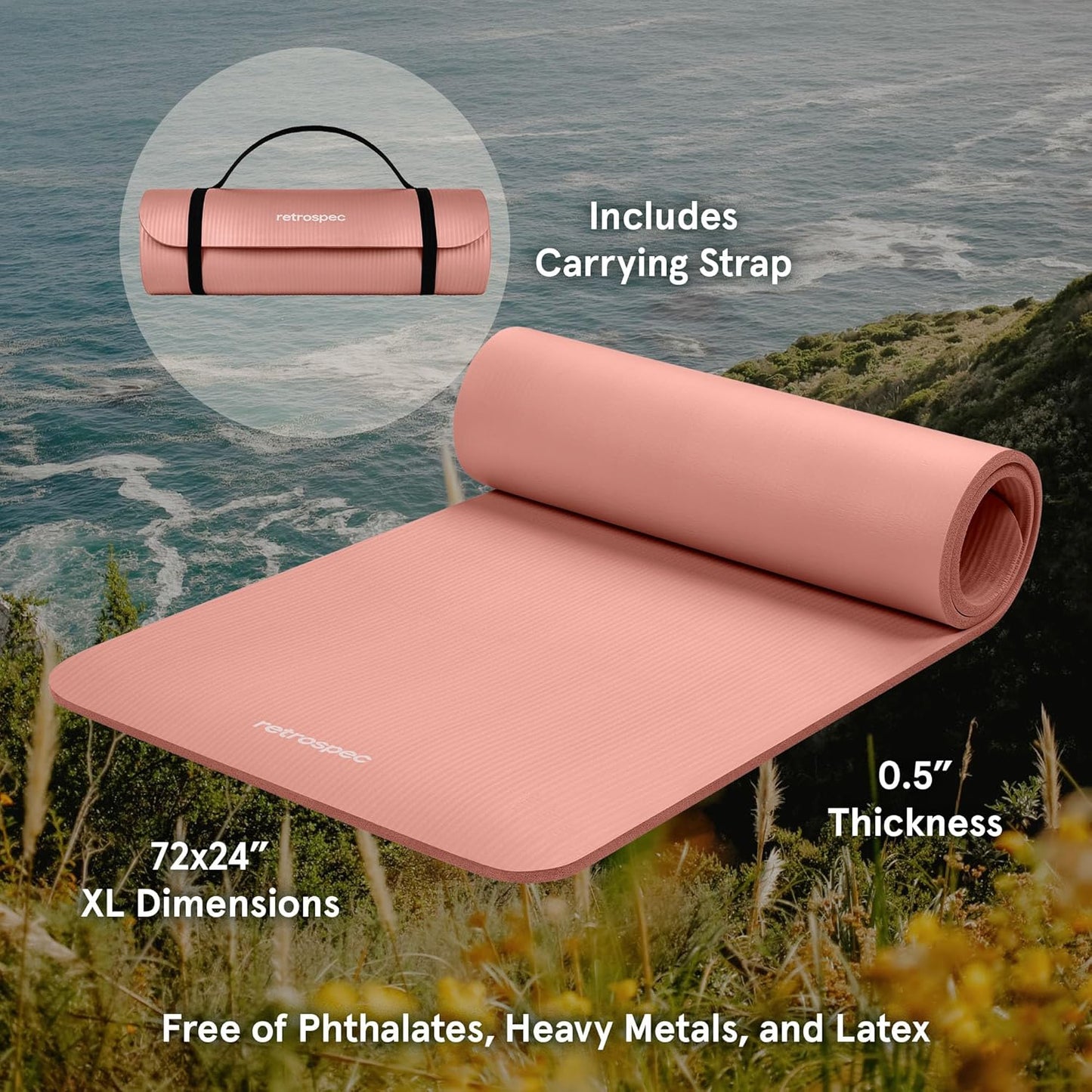 Yoga Mat Thick 1/2in Non-Slip Workout Mat with Nylon Strap  72x24in Exercise Mat for Pilates Stretching & Fitness