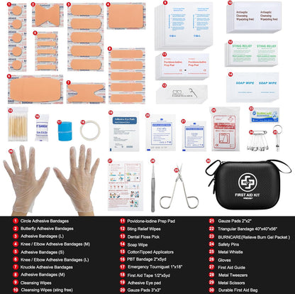 150 Piece Small Waterproof Hard Shell Medical Kit for Home Car Travel Camping Truck Hiking