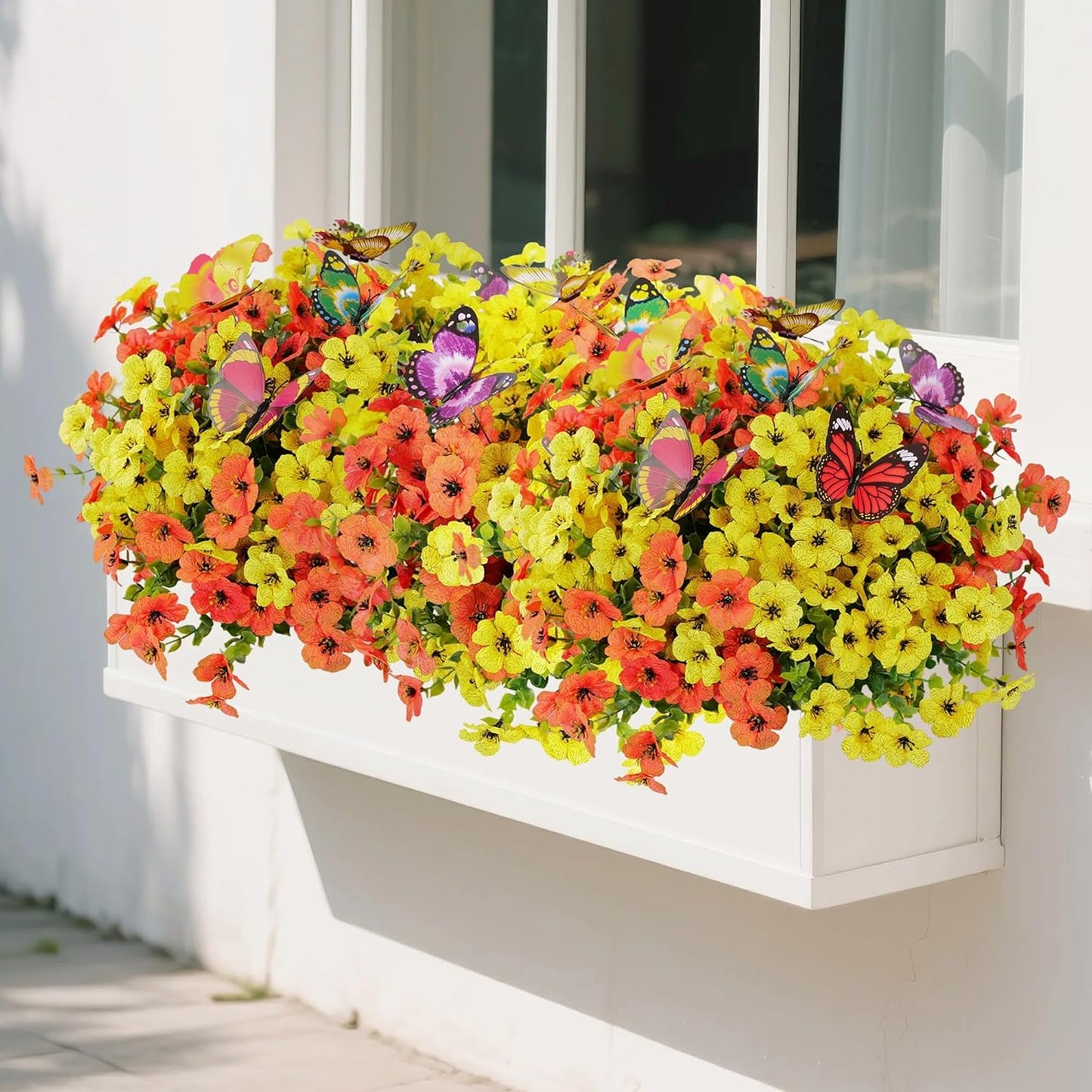 20 Bundles Artificial Flowers for Outdoors‌ with 6 Faux Butterflies UV Resistant and No Fade ‌Fake Flowers