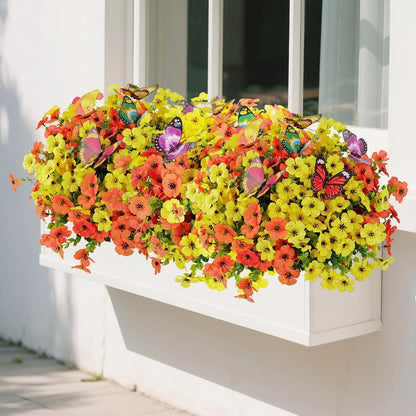 20 Bundles Artificial Flowers for Outdoors‌ with 6 Faux Butterflies UV Resistant and No Fade ‌Fake Flowers