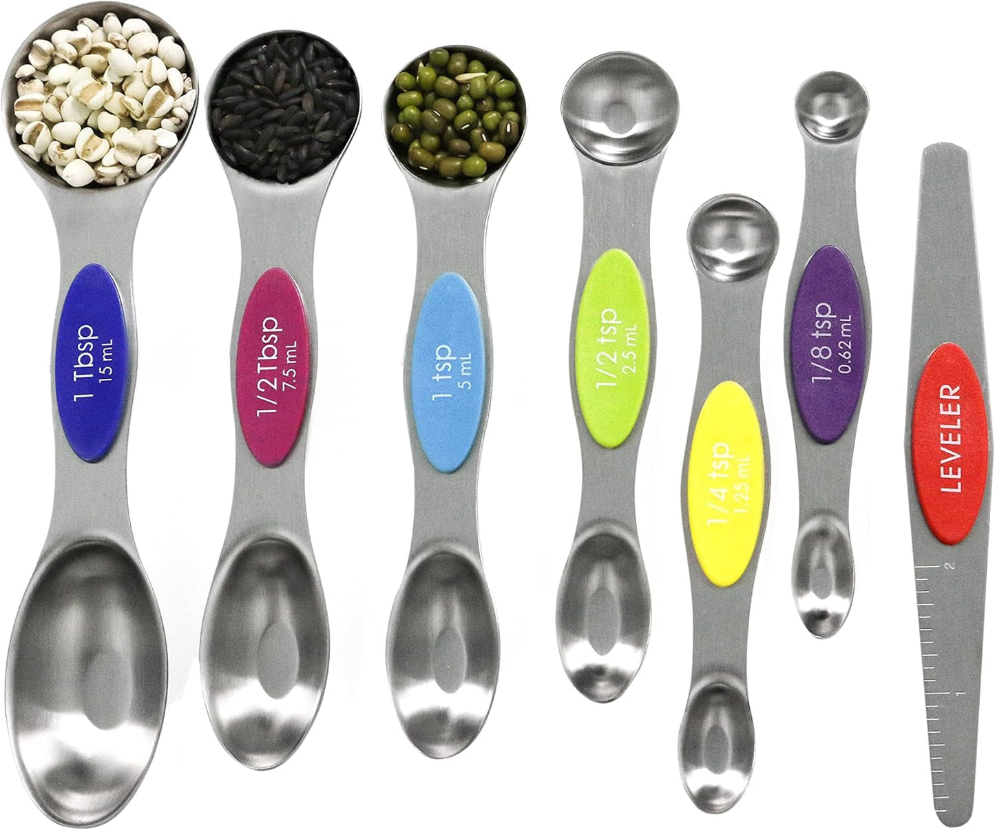 Magnetic Measuring Spoons Set with Leveler Stainless Steel Stackable Fits Spice Jars
