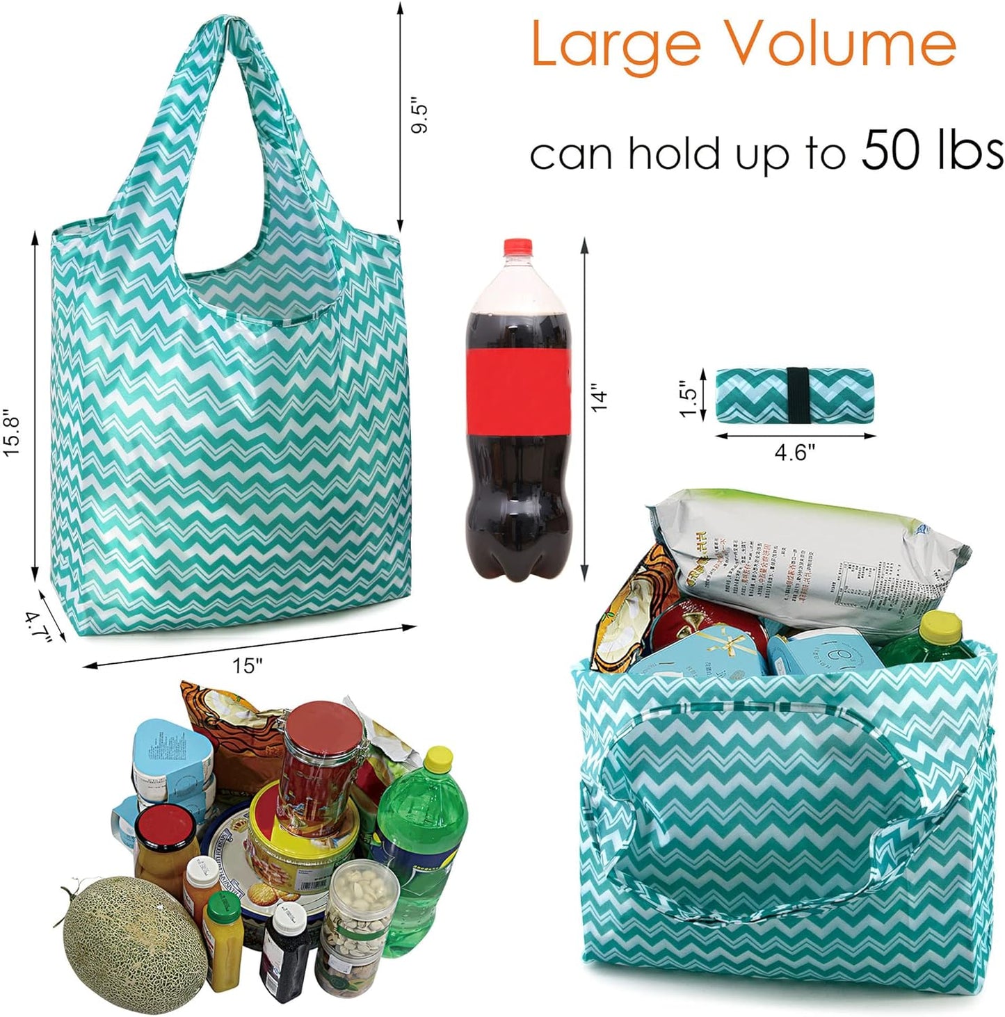 Grocery Bags Lightweight Durable Shopping Bags Washable Foldable 12 Pack Xlarge Classic Geometric Design