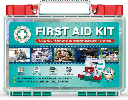 295 Pieces Professional First Aid Kit HardCase First Aid Box Contains Premium Medical Supplies for Travel Home Office