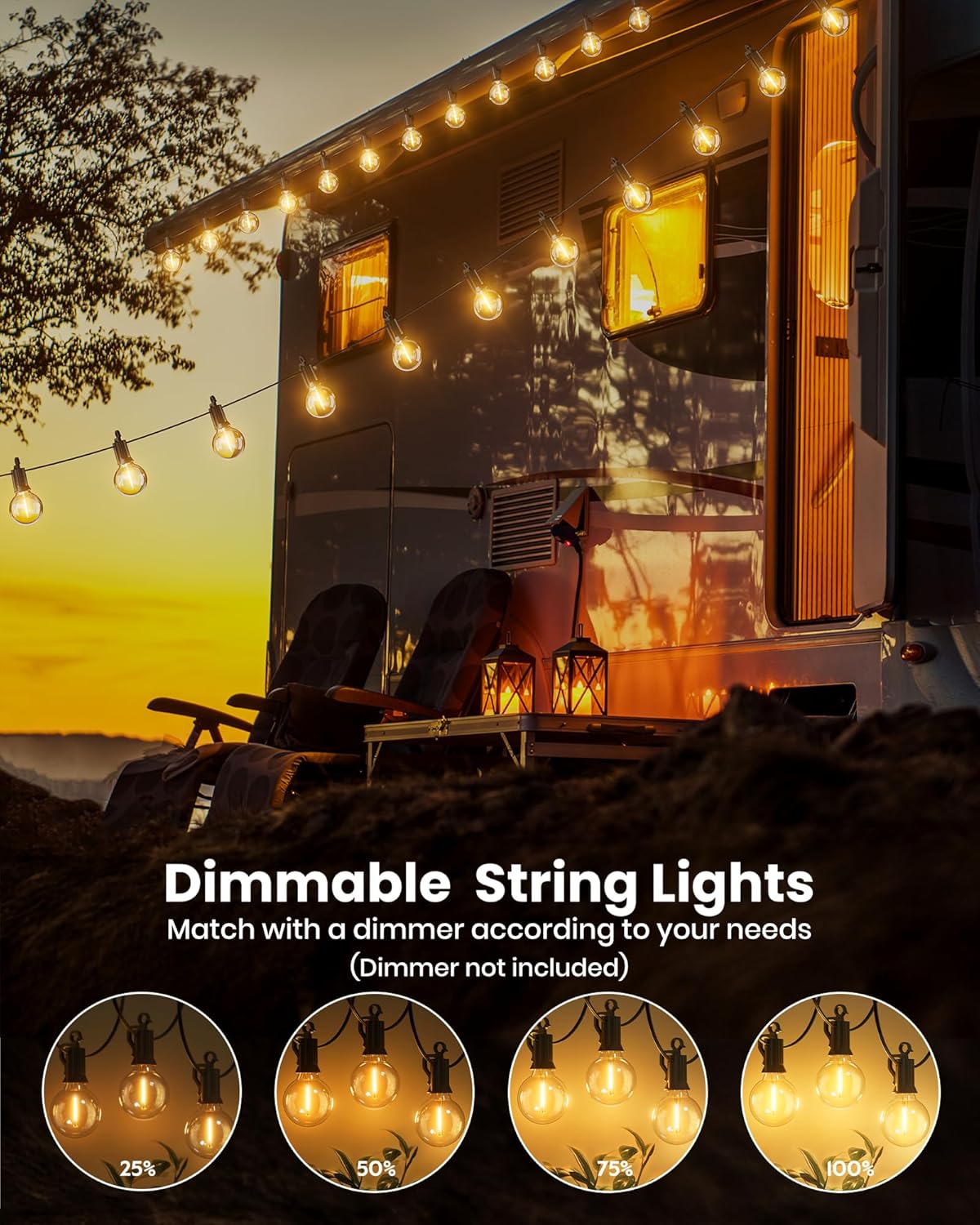 Outdoor String Lights 29 Feet G40 LED Patio Lights Plug-in 13 Plastic Edison Bulbs(1 Spare) Waterproof